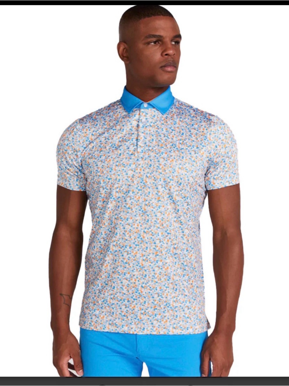 Redvanly Blue- Orange- White Print Polo Shirt with Contrasting Blue Collar